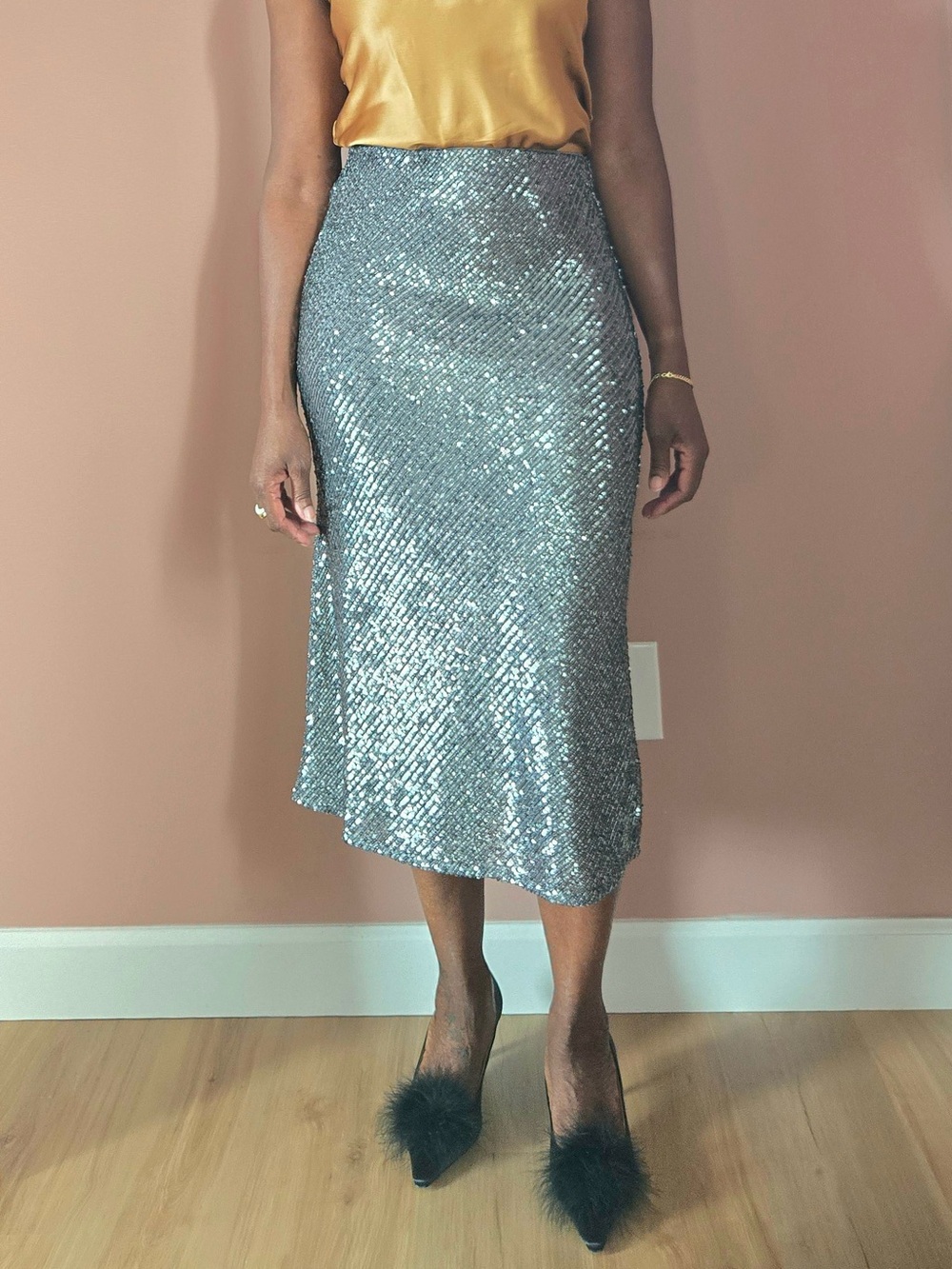 ann taylor | silver sequin maxi skirt | nwt | us xs